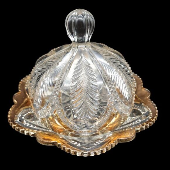 1905 antique paneled gold cheese butter dish - Picture 7 of 7